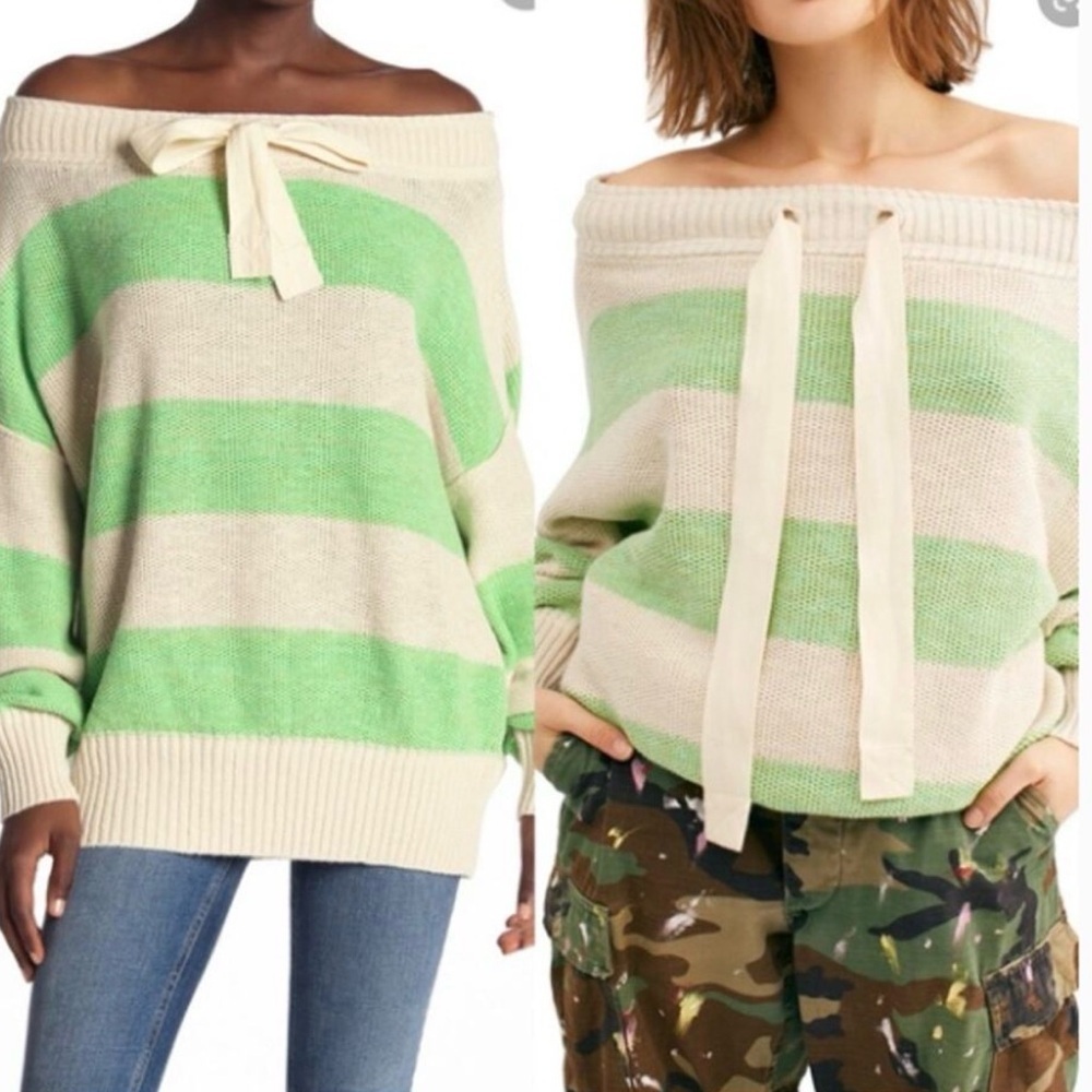 Free People Cassidy Off The Shoulder Sweater Size XS Striped Oversized